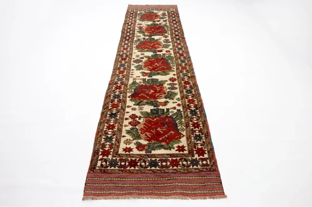 Løper Kelimteppe - Orientalsk - 370 x 82 cm - beige