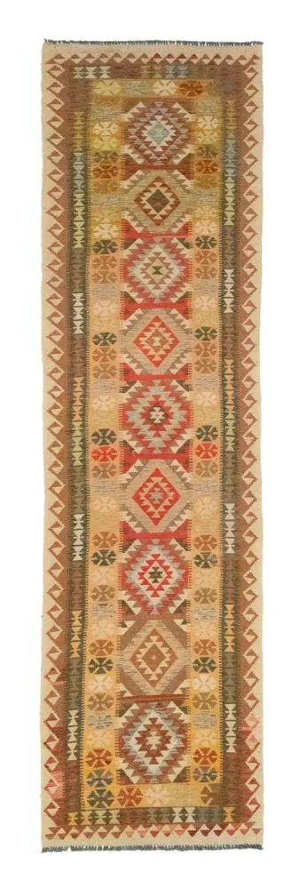 Løper Kelimteppe - Orientalsk - 390 x 85 cm - brun