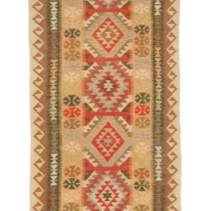 Løper Kelimteppe - Orientalsk - 390 x 85 cm - brun