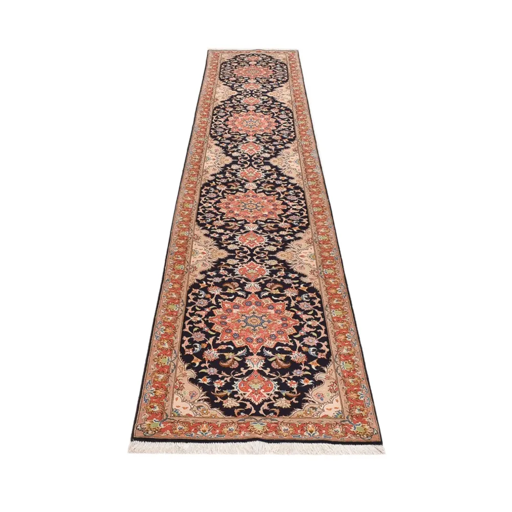 Løper Persisk teppe - Tabriz - Royal - 380 x 75 cm - mørkeblå
