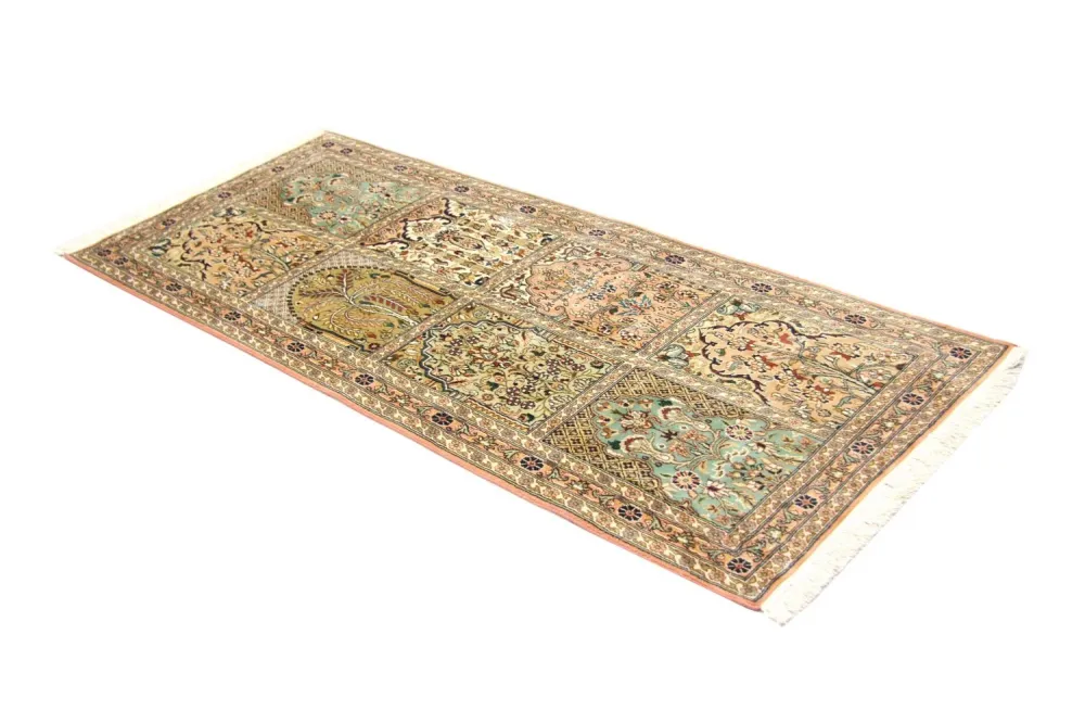 Løper Silketeppe - Kashmir silke - 183 x 77 cm - brun