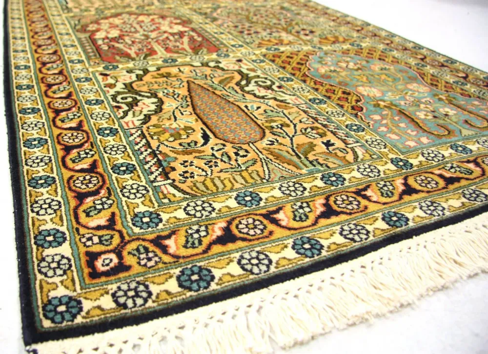 Løper Silketeppe - Kashmir silke - 298 x 82 cm - flerfarget