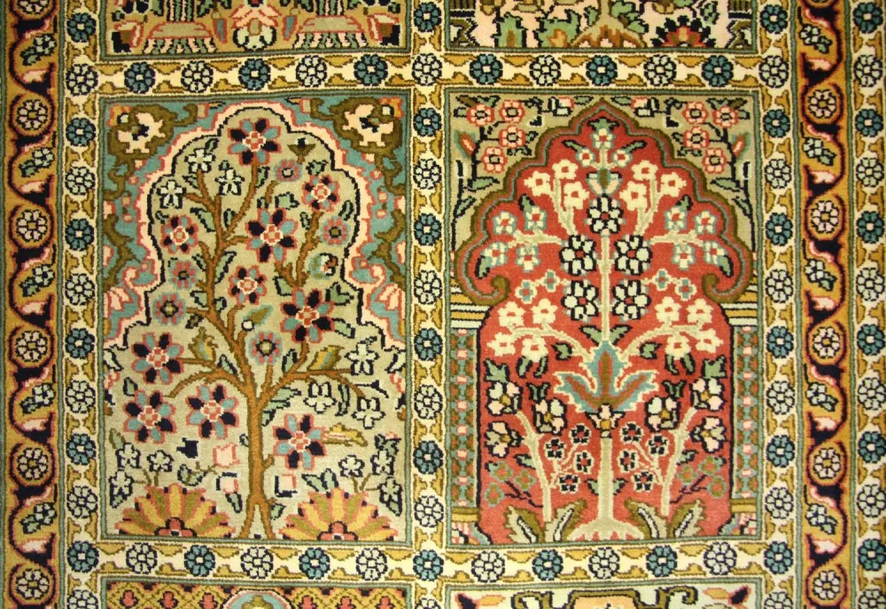 Løper Silketeppe - Kashmir silke - 298 x 82 cm - flerfarget
