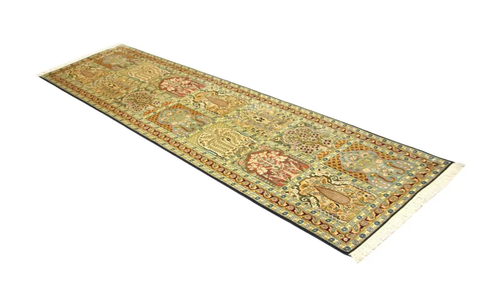Løper Silketeppe - Kashmir silke - 298 x 82 cm - flerfarget