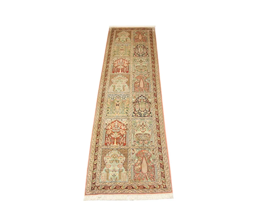 Løper Silketeppe - Kashmir silke - 305 x 79 cm - brun