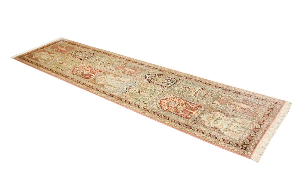 Løper Silketeppe - Kashmir silke - 305 x 79 cm - brun