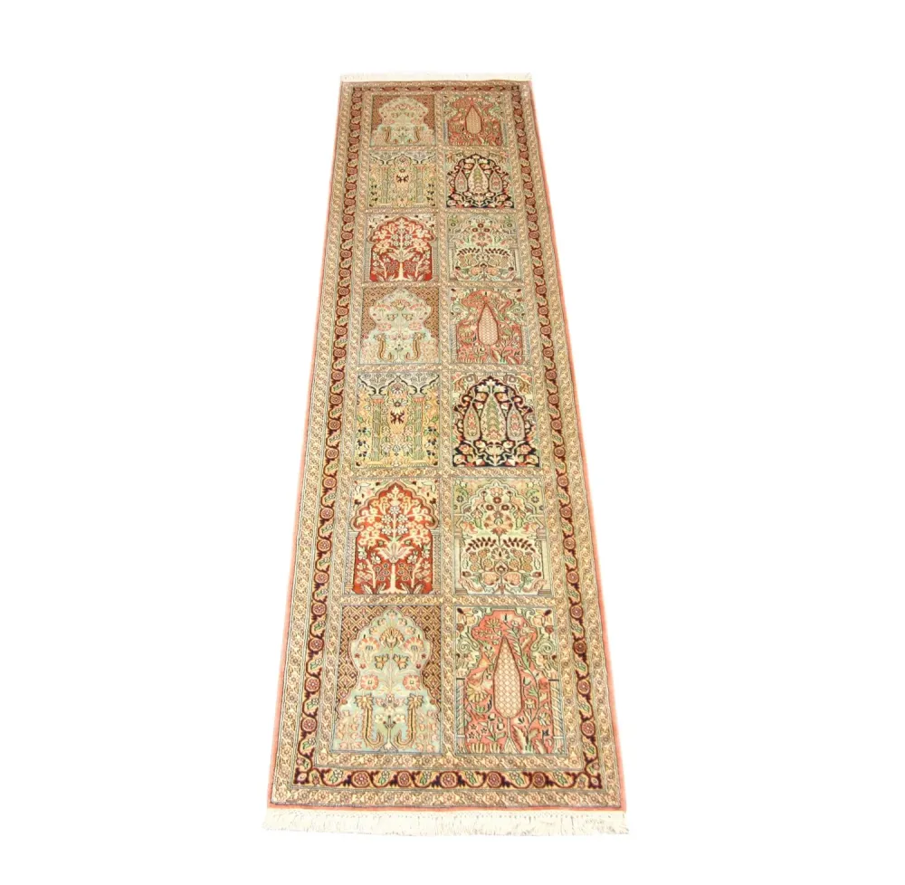 Løper Silketeppe - Kashmir silke - 307 x 78 cm - flerfarget
