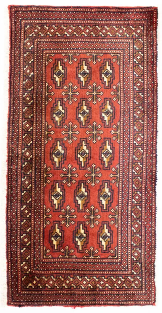 Løper Turkaman teppe - 100 x 50 cm - rød