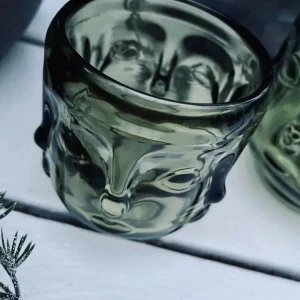 Lysestake til telys – Grønt glass ( ansikt ) Liten