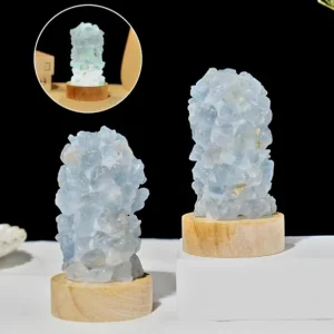 Nyhet ! 10cm hÅndlaget Celestite lampe pÅ trebase m/usb ledning
