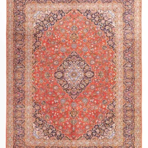 Persisk teppe - Keshan - 385 x 305 cm - lys rød
