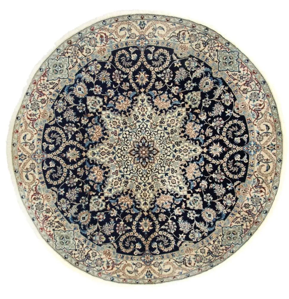 Persisk teppe - Nain - Royal rundt - 210 x 210 cm - mørkeblå