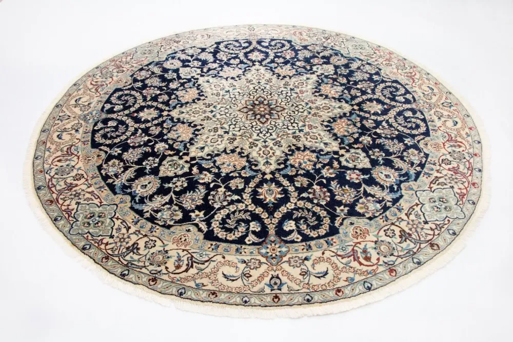 Persisk teppe - Nain - Royal rundt - 210 x 210 cm - mørkeblå