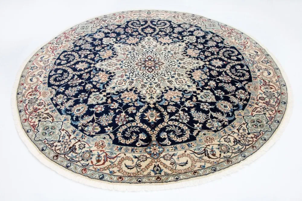 Persisk teppe - Nain - Royal rundt - 210 x 210 cm - mørkeblå