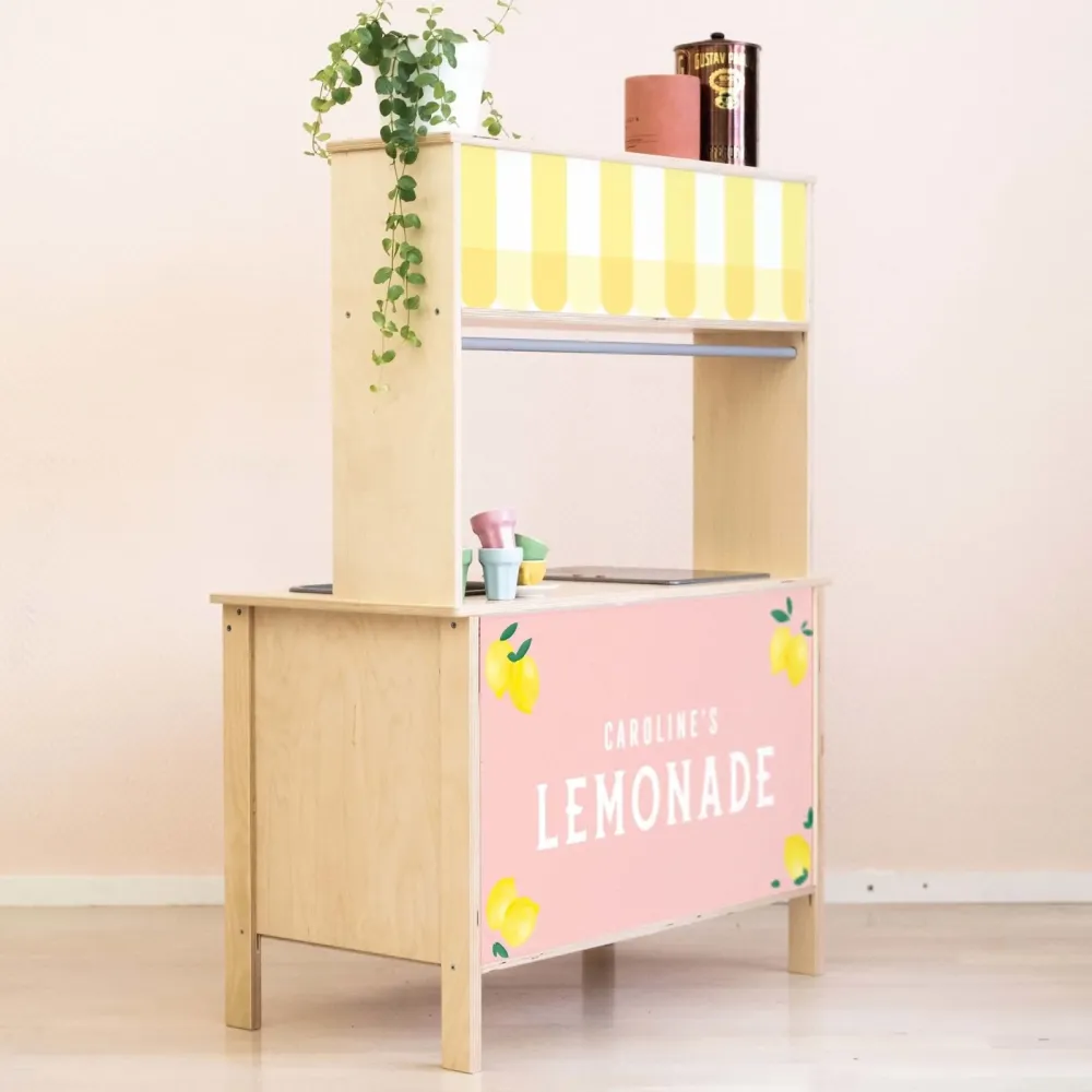 Personlige rosa limonadestandsklistremerker Ikea Duktig lekekjøkken