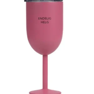 Pictureit - Termo vinglass med tekst "Endelig helg" - Mørk Rosa