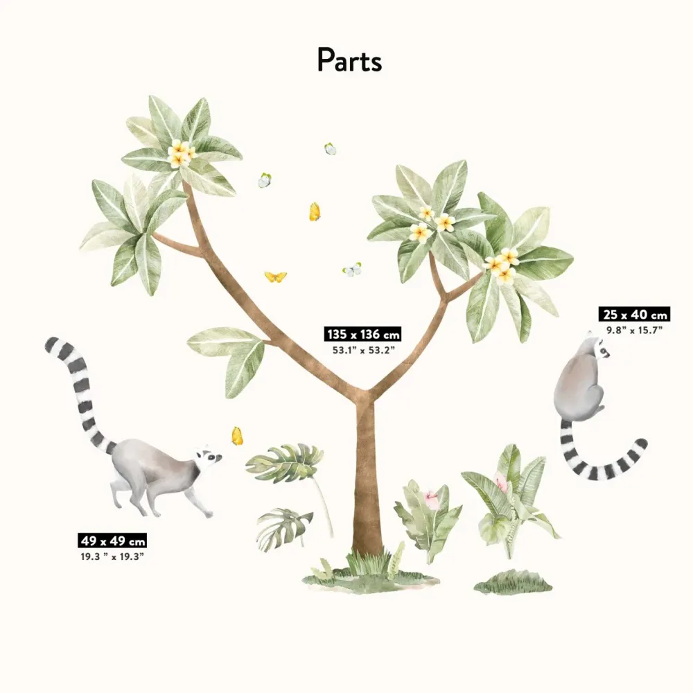 Plumeria-tre med lemurer veggklistremerker