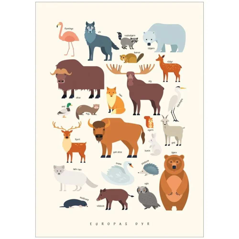 Poster & Frame Citatplakat - Europas Dyr – Børneplakat