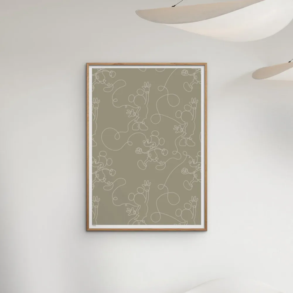 Poster & Frame Disney - Green & White Mickey Outline