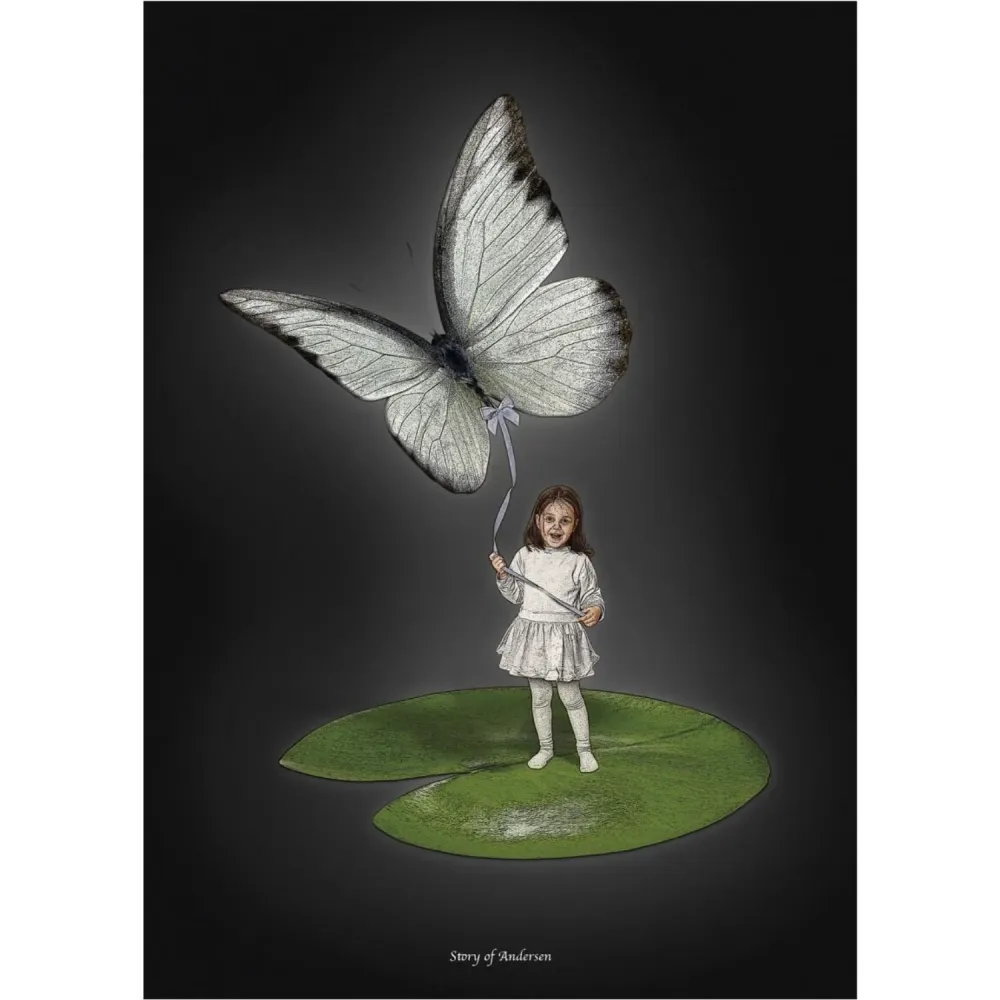 Poster & Frame Story Andersen - Tommelise - Hvid/Sort Baggrund