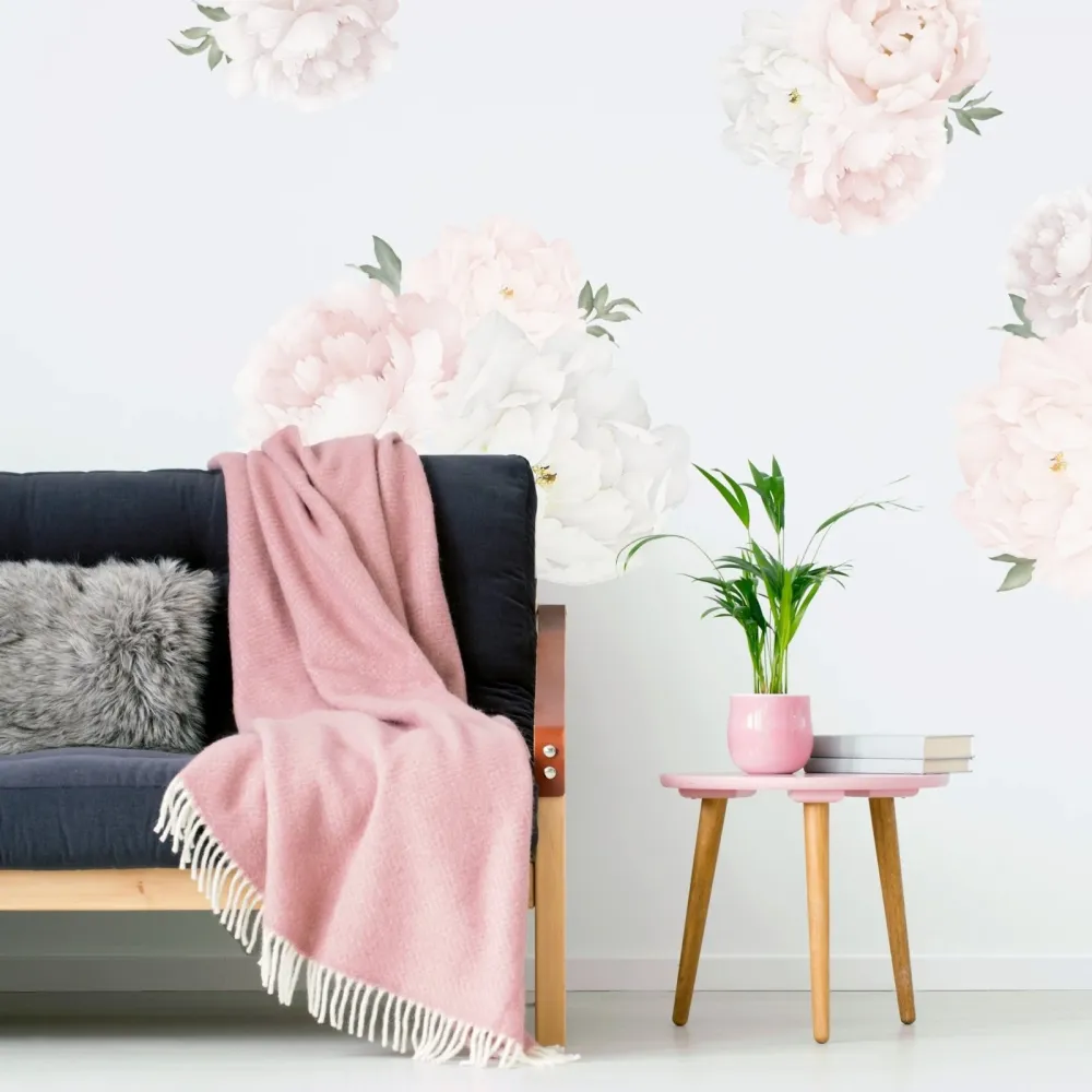Rosa pion blomster veggklistremerker