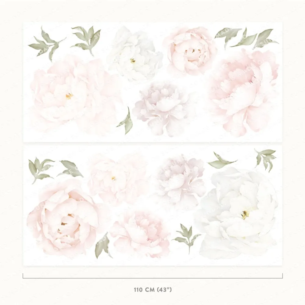 Rosa pion blomster veggklistremerker