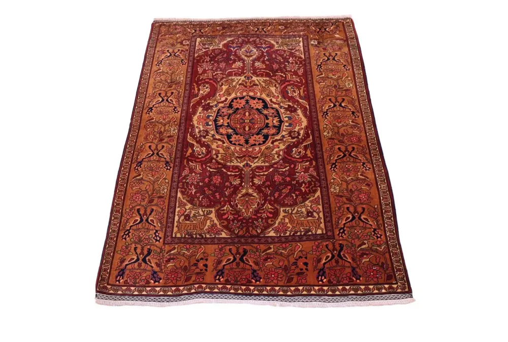 Silketeppe - afghansk silke - 154 x 115 cm - rød