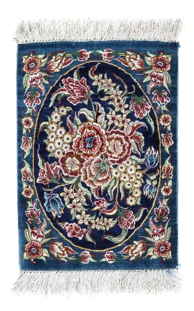 Silketeppe - Ghom Silk - Premium - 40 x 28 cm - mørkeblå