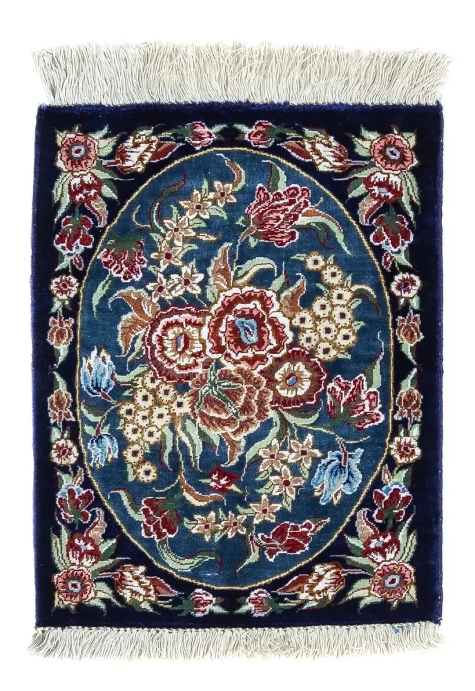 Silketeppe - Ghom Silk - Premium - 40 x 28 cm - mørkeblå