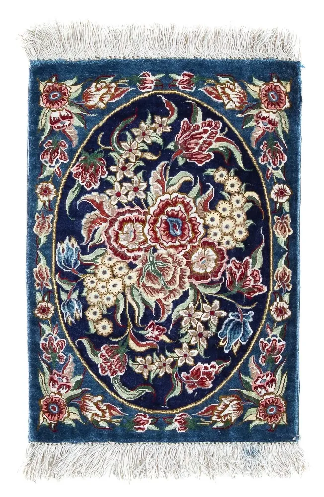 Silketeppe - Ghom Silk - Premium - 40 x 28 cm - mørkeblå