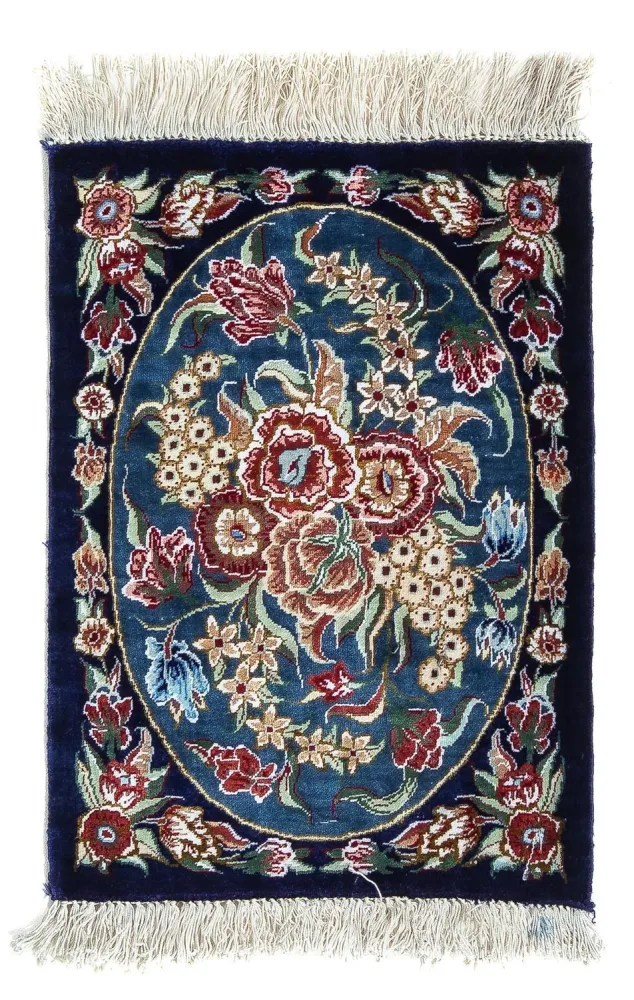 Silketeppe - Ghom Silk - Premium - 40 x 28 cm - mørkeblå