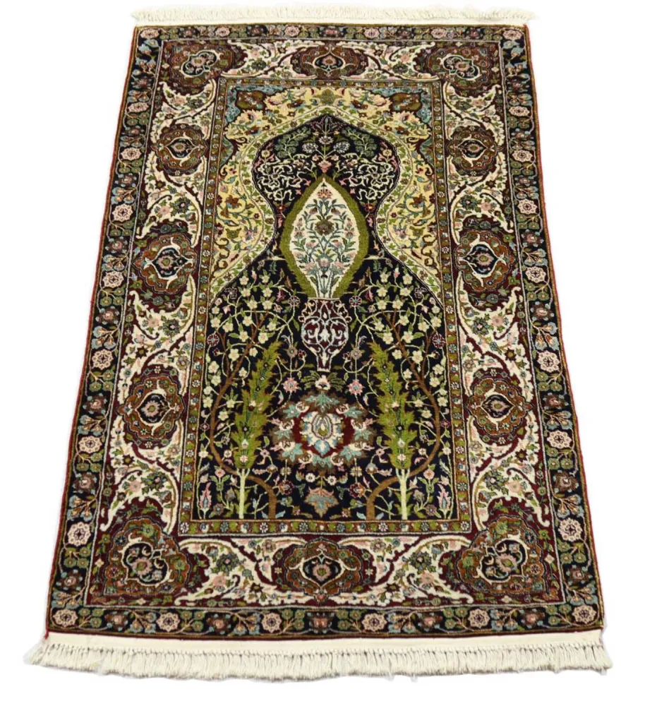Silketeppe - Kashmir silke - 152 x 98 cm - svart