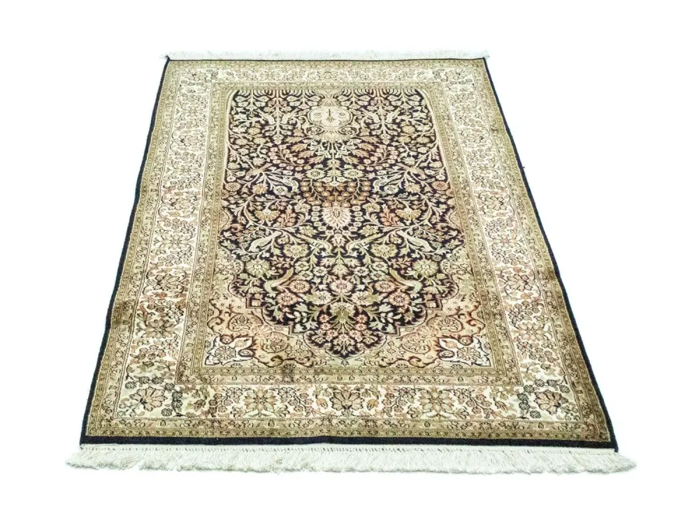 Silketeppe - Kashmir silke - 156 x 95 cm - blå