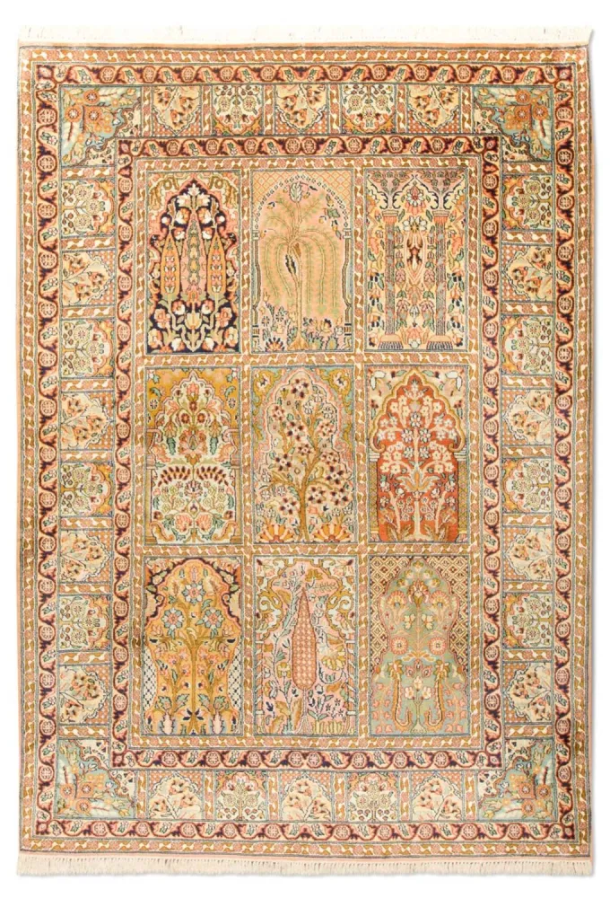 Silketeppe - Kashmir silke - 184 x 124 cm - flerfarget