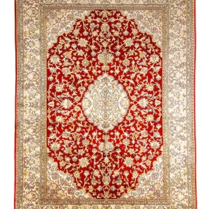 Silketeppe - Kashmir silke - 186 x 129 cm - rød