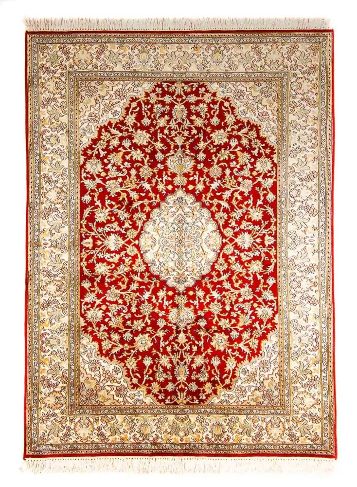 Silketeppe - Kashmir silke - 186 x 129 cm - rød