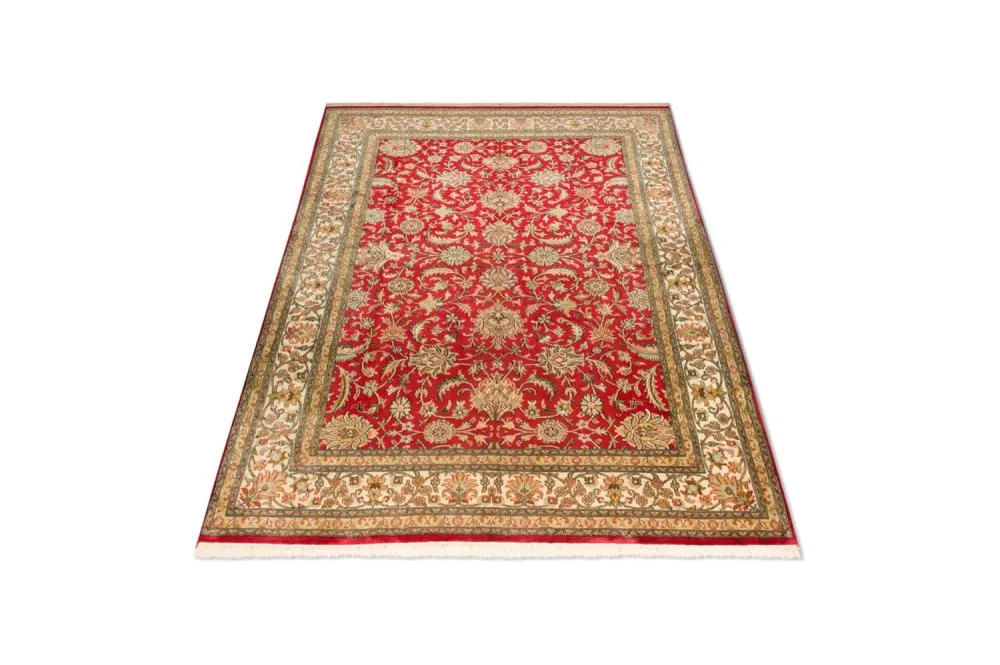 Silketeppe - Kashmir silke - 214 x 150 cm - rød