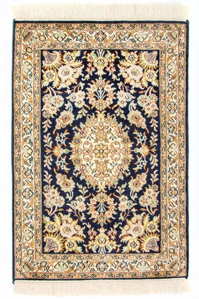 Silketeppe - Kashmir silke - 98 x 63 cm - blå