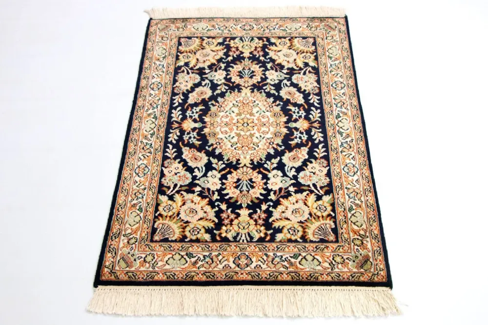 Silketeppe - Kashmir silke - 98 x 63 cm - blå