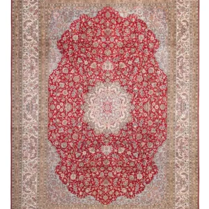 Silketeppe - Kashmir silke - 303 x 220 cm - rød