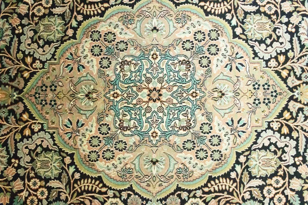 Silketeppe - Kashmir silke - 311 x 213 cm - blå