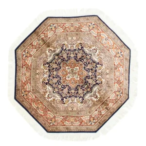 Silketeppe - Kashmir silke spesiell form - 127 x 125 cm - blå