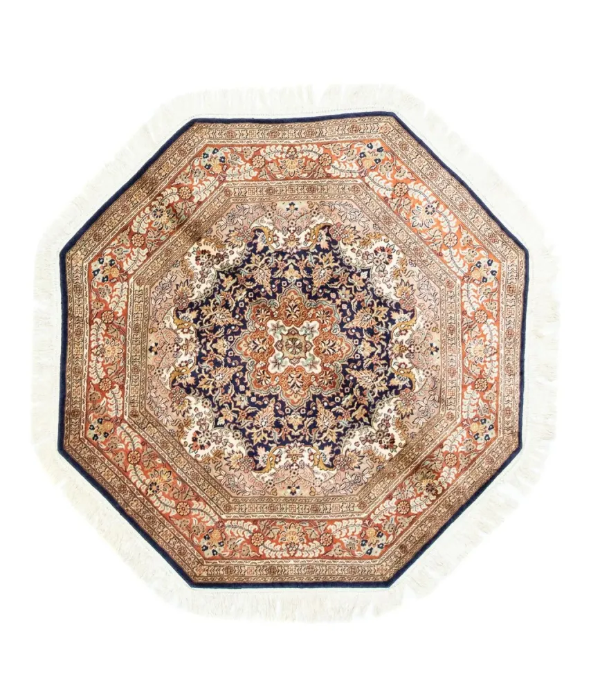 Silketeppe - Kashmir silke spesiell form - 127 x 125 cm - blå