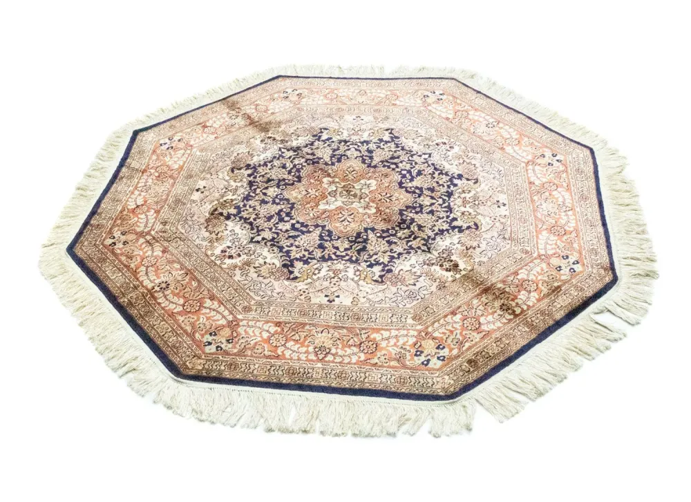 Silketeppe - Kashmir silke spesiell form - 127 x 125 cm - blå
