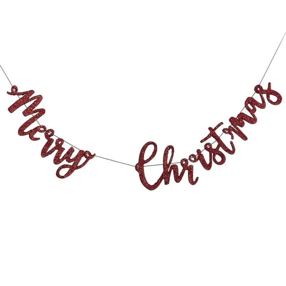 Silly Santa Merry Christmas Banner i Tre Rød Glitter 1 m.