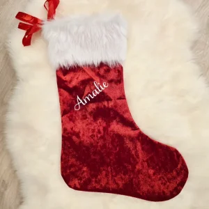 Stor Julestrømpe Med Valfritt Navn, Pelskant