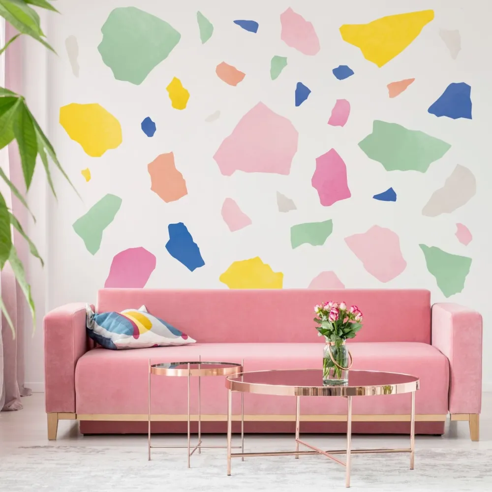 Store terrazzo veggklistremerker, fargerike