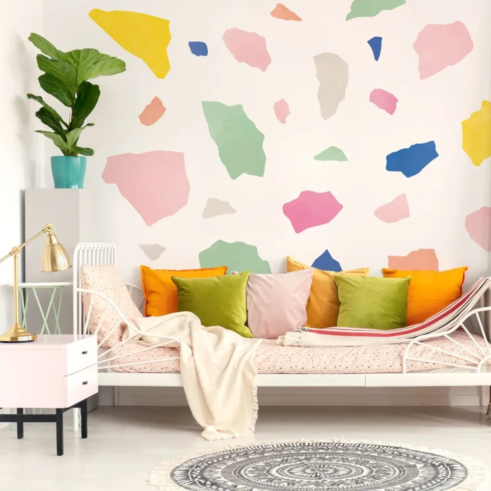 Store terrazzo veggklistremerker, fargerike