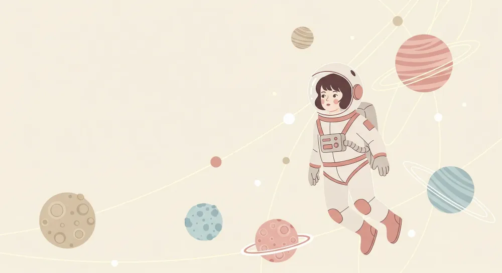 Tapet barnerom | Astronaut og fargerike planeter i rommet