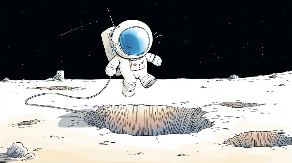 Tapet barnerom | Astronaut som utforsker månen med fargerike kratre